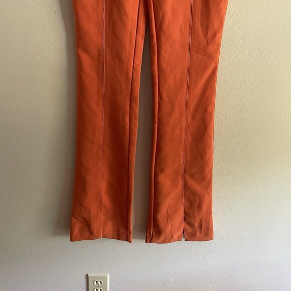 Zara Women XS Orange Stretch High Waist Front Slits Flare Pants Trousers - Picture 4 of 12